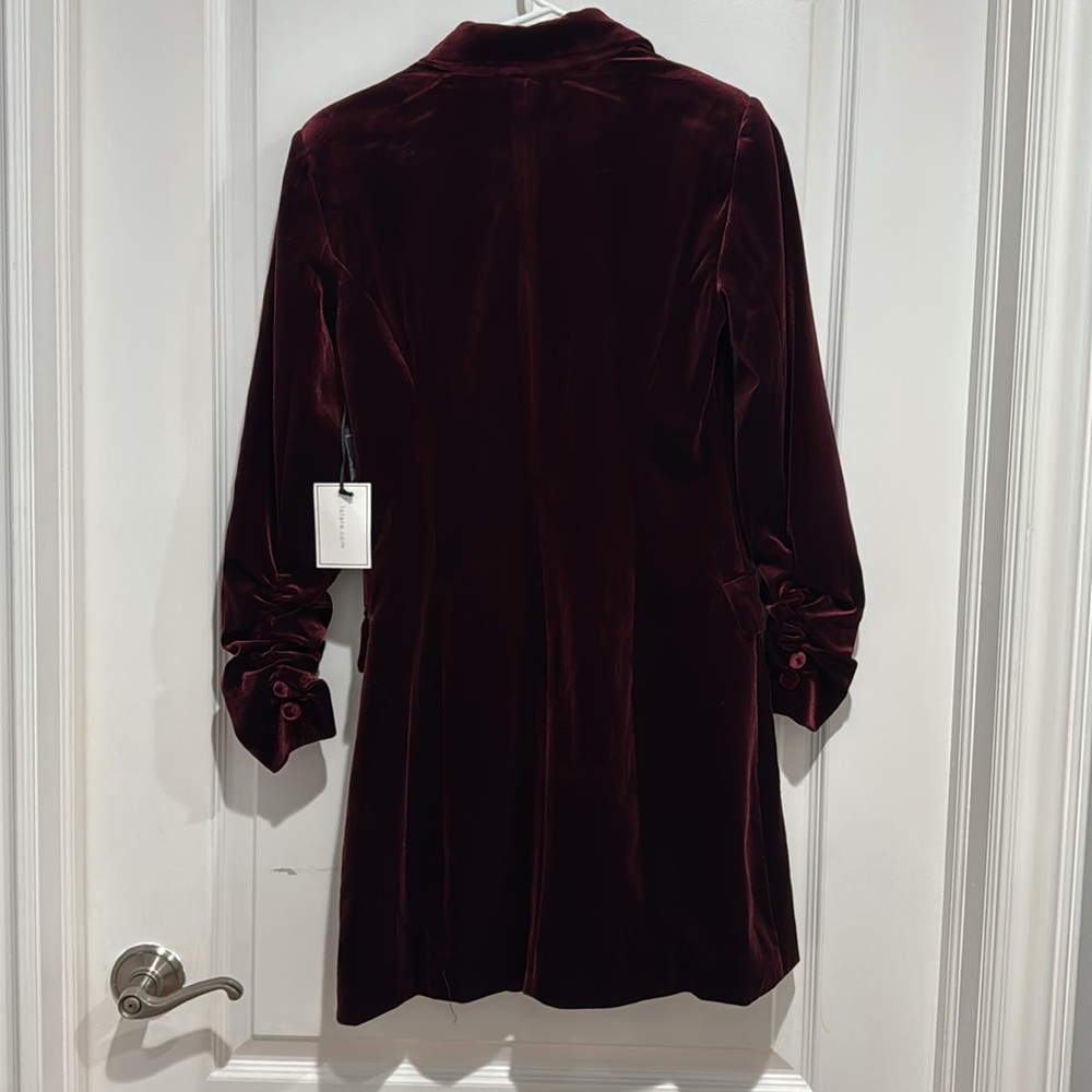 Velvet Blazer Mini Dress | NWT Double Breasted Long Sleeve Burgundy. Size: 2 - Picture 3 of 6